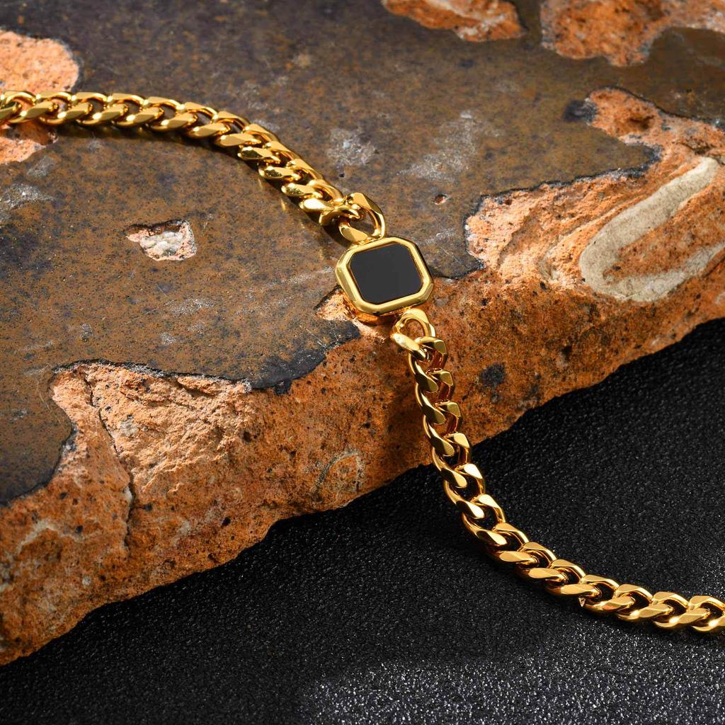 Herren Trendiges Hip Hop Sechsseitig Geschliffenes Gold Stahl Kettenarmband