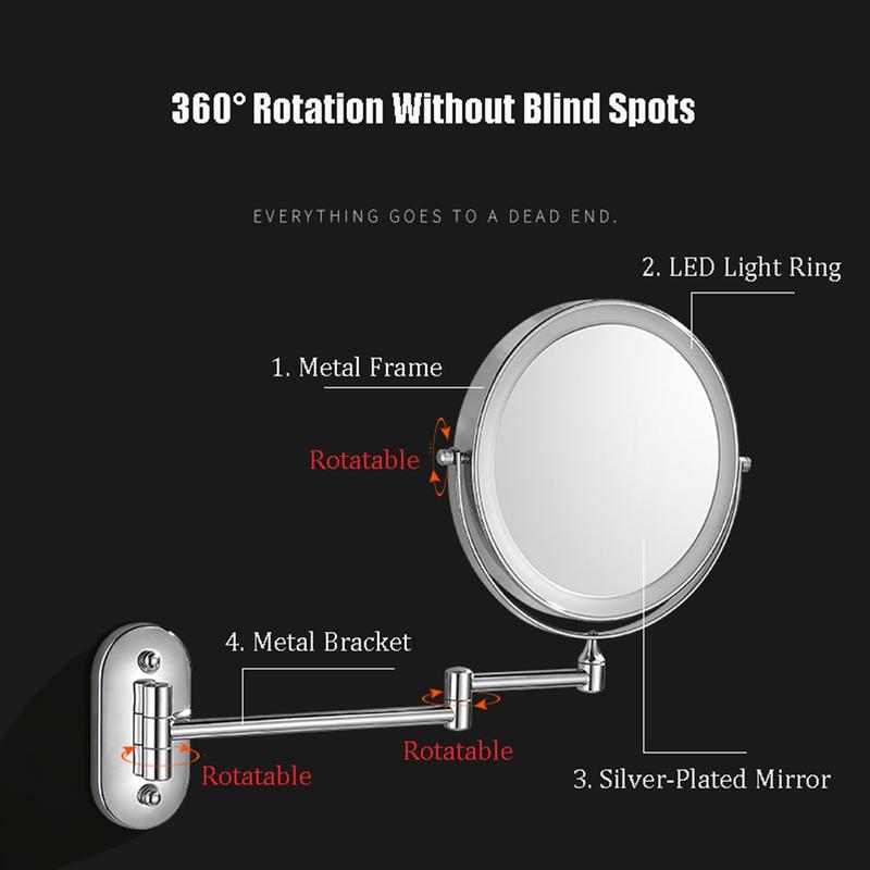 LED Bathroom Makeup Mirror 8 Inch Wall Folding Bathroom Mirror Live Adjustable Double Sided Double Sided Magnifying Mirror | Bathroom Mirrors