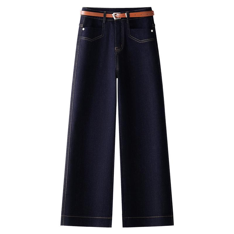 

2025 Women s Dark Blue Retro Wide-Leg Jeans - Spring/Autumn Loose Slim Fit 2XL