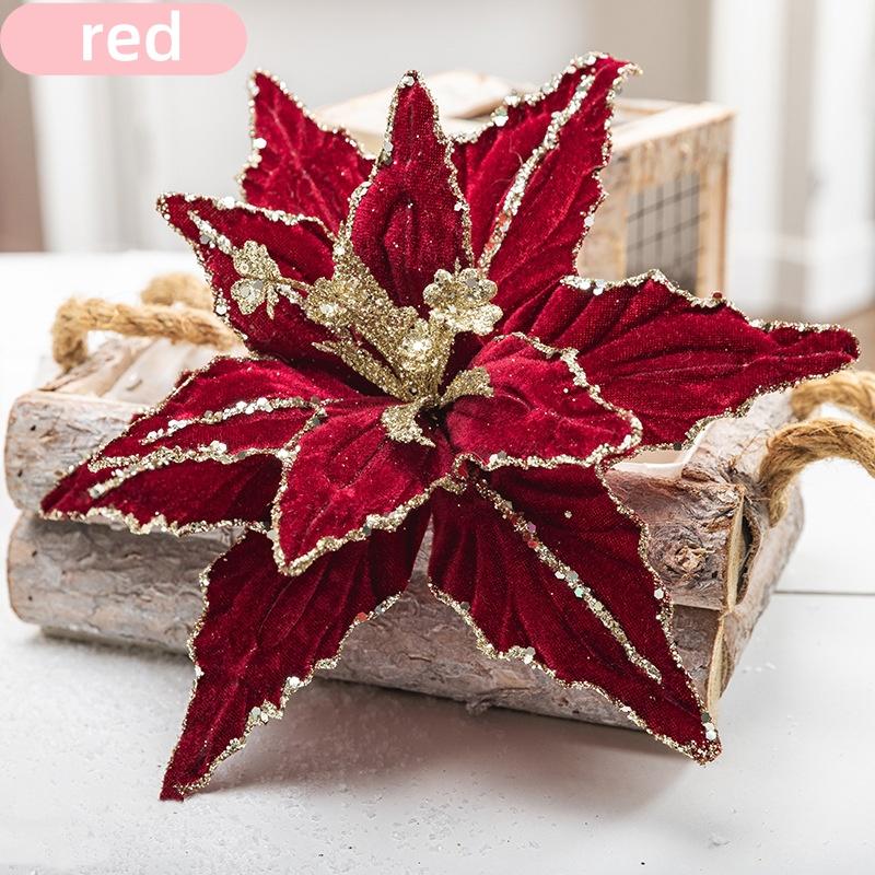 New 1-4PCS Christmas Flower Glitter Artificial Poinsettia Artificial Xmas Tree Decor for Home Party Decor New Year's Ornaments