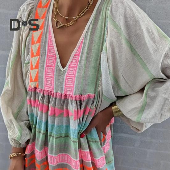 Pullover Lady Sommerkleid Bohemian Trendy Laterne Ärmel Lady Maxikleid