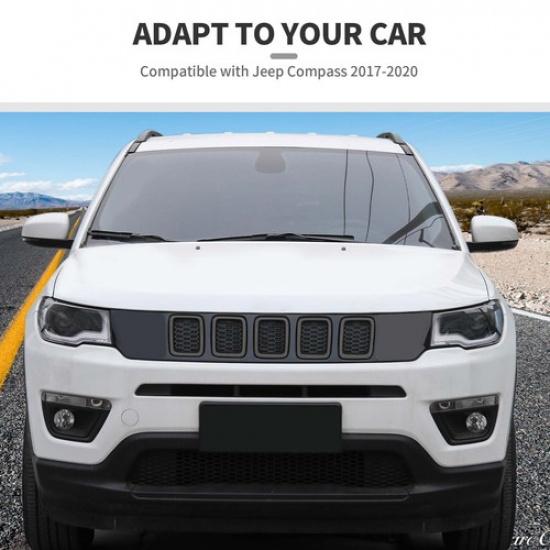 7x Front Grille Grill Cover Inserts Frame Trim for Jeep Compass 2017+ Matt Black