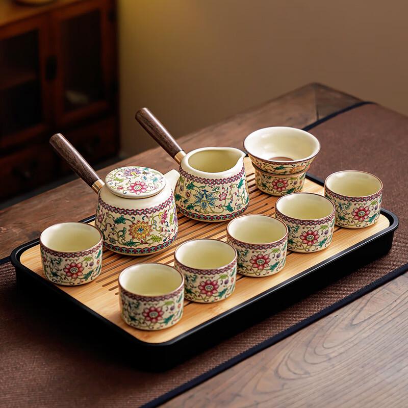 Lainuo Ru Kiln Floral Tea Set with Tray