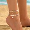 3pcs Cute Starfish Shell Rice Bead Multilayer Foot Chain Anklets for Women Boho Beach Zircon Summer Vacation Beach Accessories