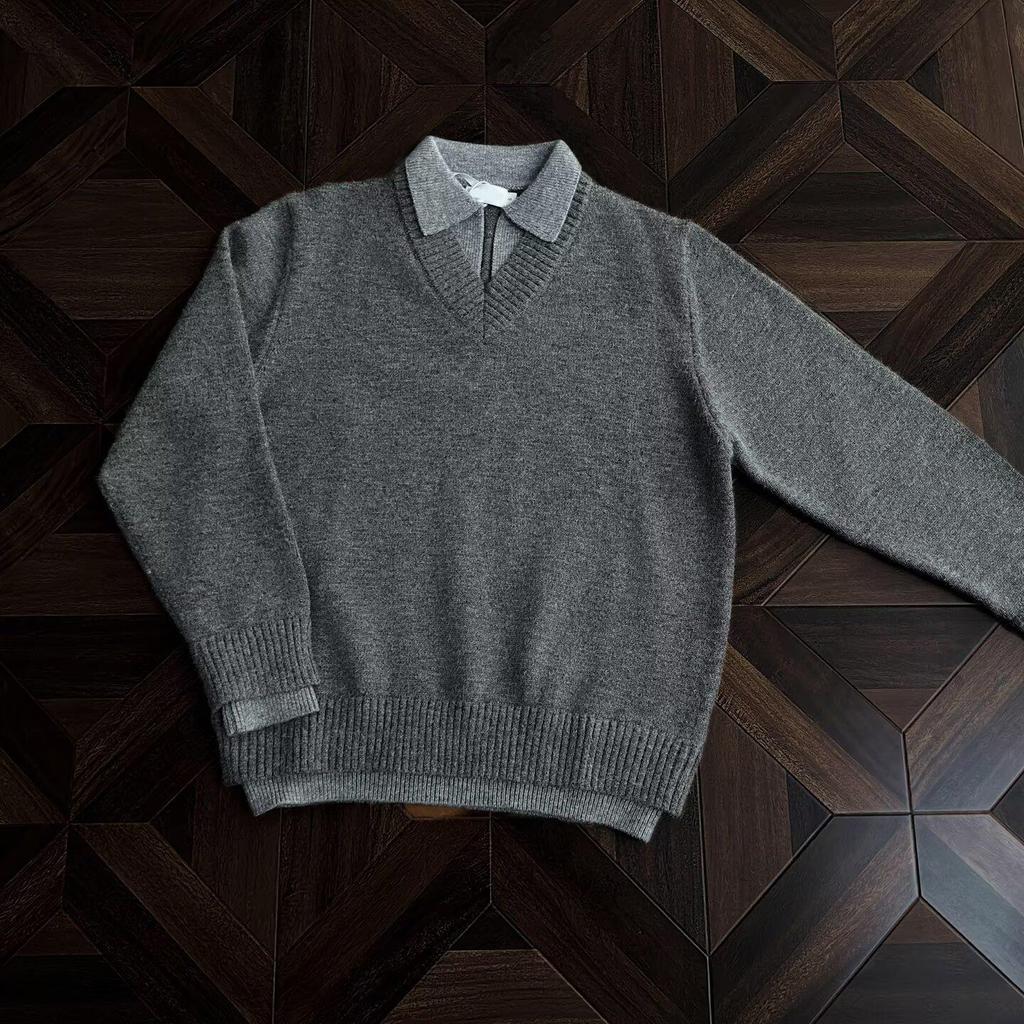 Herren V-Ausschnitt Retro-Stil Strickoberteil - Fake Zweiteiler, Winter Kragen, Lockerer Schnitt