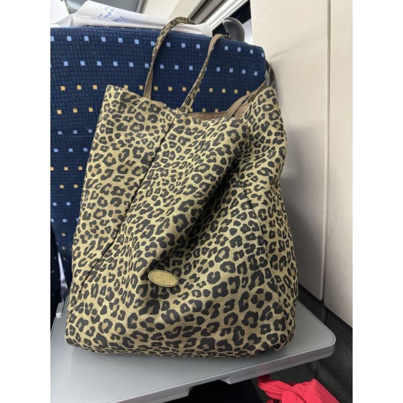 

Холщовая сумка для поездок на работу для женщин, новый японский стиль, мешковатая, леопардовый принт, двусторонняя сумка-тоут, стиль колледжа, большая вместимость, сумка на плечо