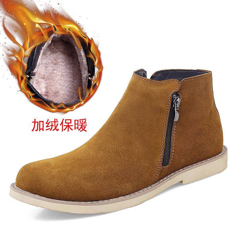 Fashion Italian Genuine Leather Men Boots Business Winter Zipper Slip On British High Boot Mens Cowhide Pointy Boots Suede Chelsea Boots