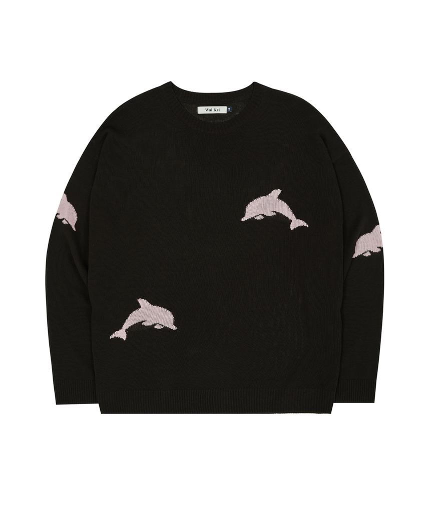 WAIKEI Dolphin See-Through Crew Neck Knit Black