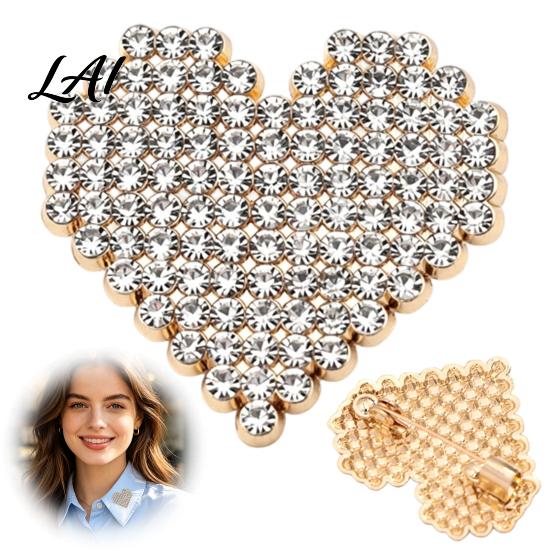 Elegant Alloy Jewelry Rhinestone Love Heart Brooch for Women Golden Plated Shape Lapel Pin Pin Romantic Accessories Clothing Suits Scarves