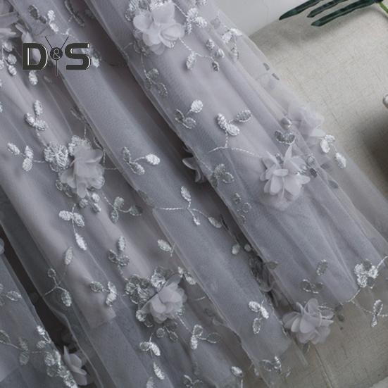 Women Midi Skirt Elastic High Waist Floral Embroidery Print Mesh Skirt Double Layered Tulle Large Hem A-Line Skirt