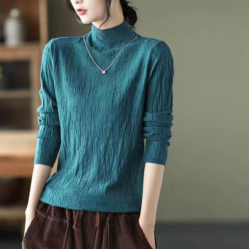 

Подкладочный свитер, женский полувысокий воротник, осенне-зимний однотонный тонкий трикотажный базовый свитер, верхняя женская одежда L павлин голубой
