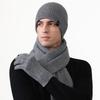Thick Velvet Warm Windproof Three-Piece Set Big Head Circumference Knitted Hat Long Scarf Touch Screen Gloves