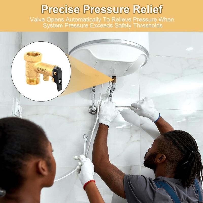 Mosazné přetlakové ventily 0,8 MPa, závity 1/2 palce, antikorozní, automatické uvolňování, bezpečnostní ventily pro kotlové systémy