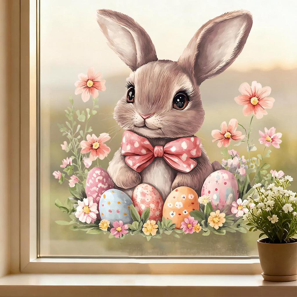 Easter 2026 Rabbit & Egg Window Clings - Decorative Stickers for Bedroom & Living Room