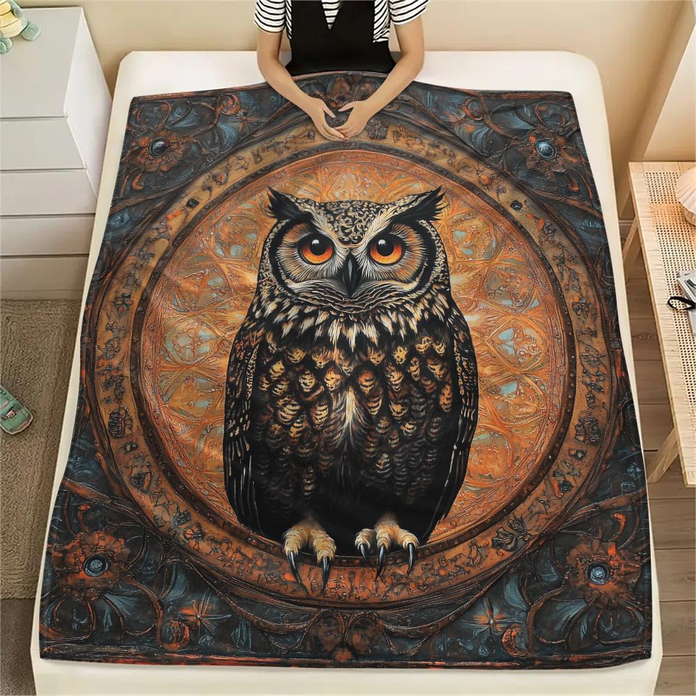 Vintage Patterned Owl Print Flannel Blanket, High quality Comfortable for All Seasons, Home Decor, Warmth and Comfort