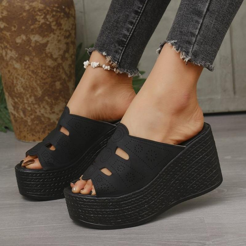 Fashion Eilyken Peep Parker Slippers High Heel Wedge Slippers Women's Summer Street Style Hemp Slippers