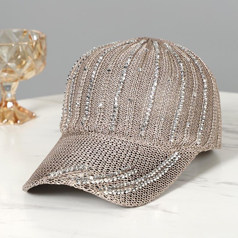 Hat Women's Hollow Breathable Knitted Cap Summer Versatile Rhinestone Baseball Cap Sun Protection Sun Hat Women