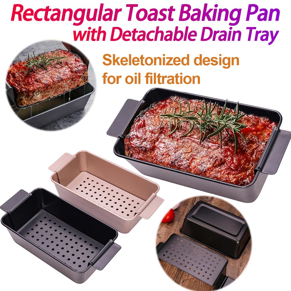 Antihaft-Hackbratenform mit Abtropfschale Fleischkuchen Metall-Backform Toastform Haushalts-Brotform für ganzes Brot und Baguette