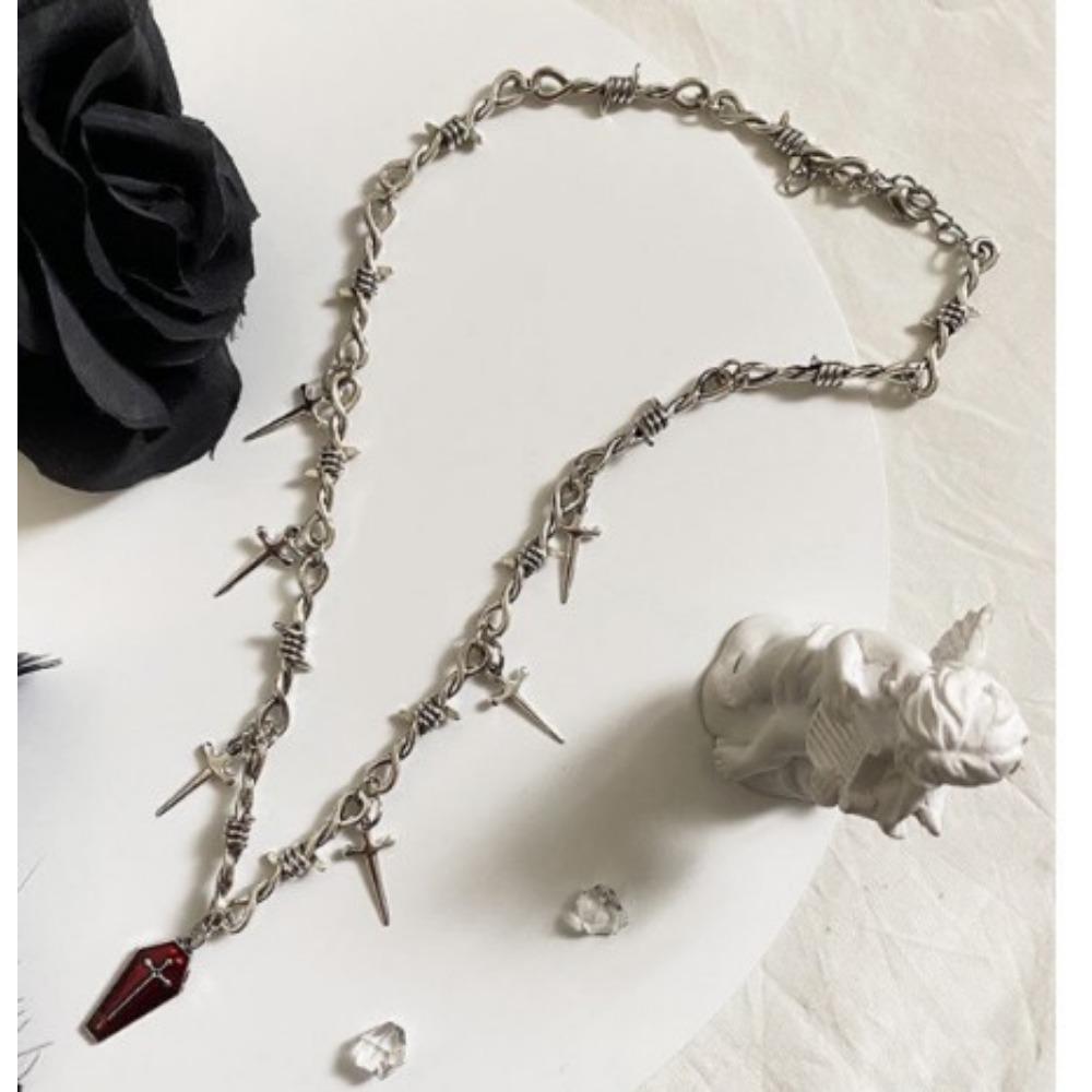 Hip Hop Punk Coffin Cross Sword Thorn Necklace, Retro Fashion Accessory, Ideal Holiday Gift for Christmas Halloween New Year