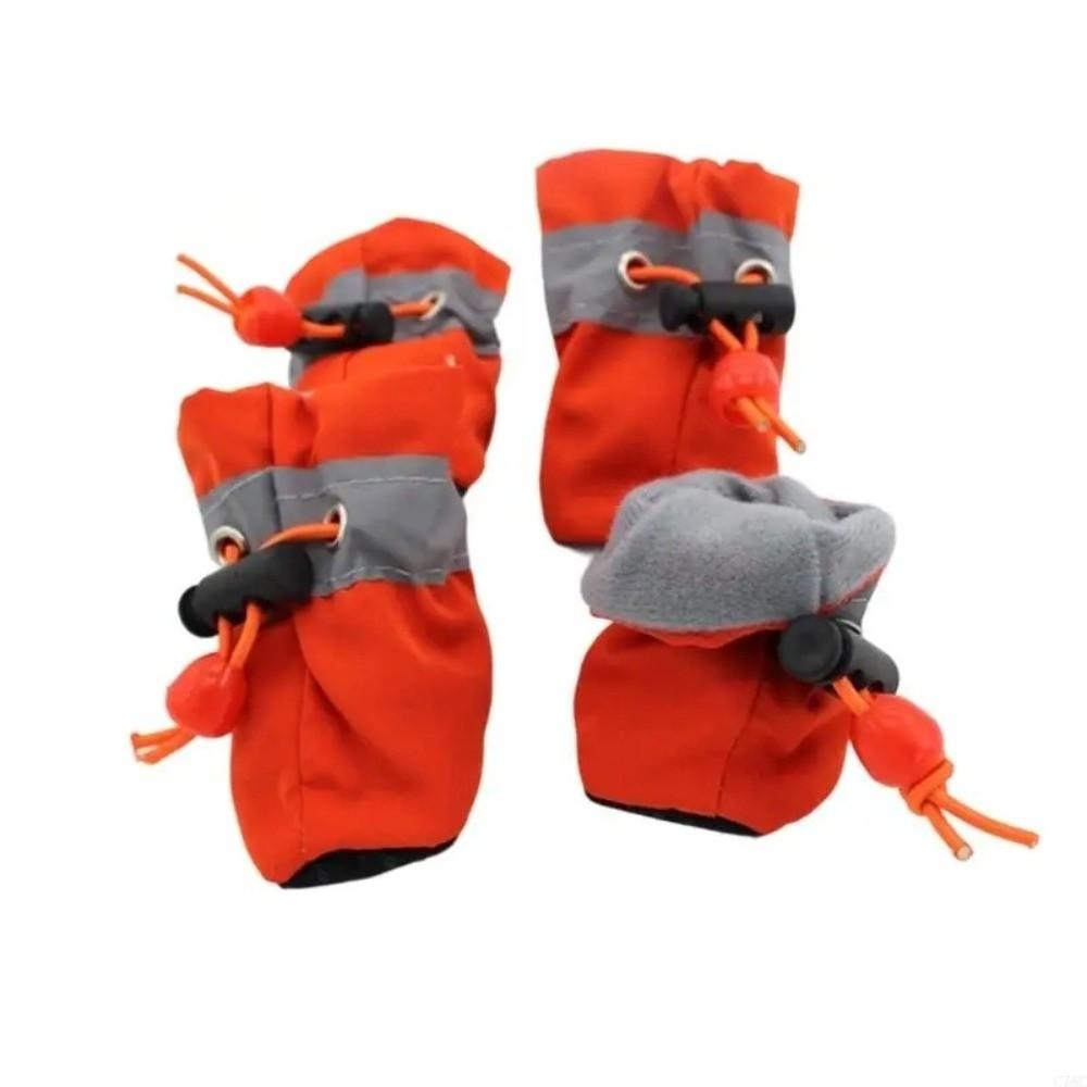 4Pcs Anti-Slip Pet Dog Shoes Anti-Scratch Waterproof Anti-slip Rain Boots Thick Grip Reflective Strips Dog Booties for Puppy