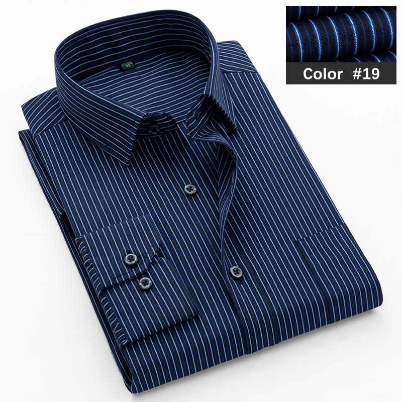Classic Blue Striped Business Casual Shirt Men's Autumn Slim Lapel Long Sleeve Office Banquet Wedding Formal Social Shirt