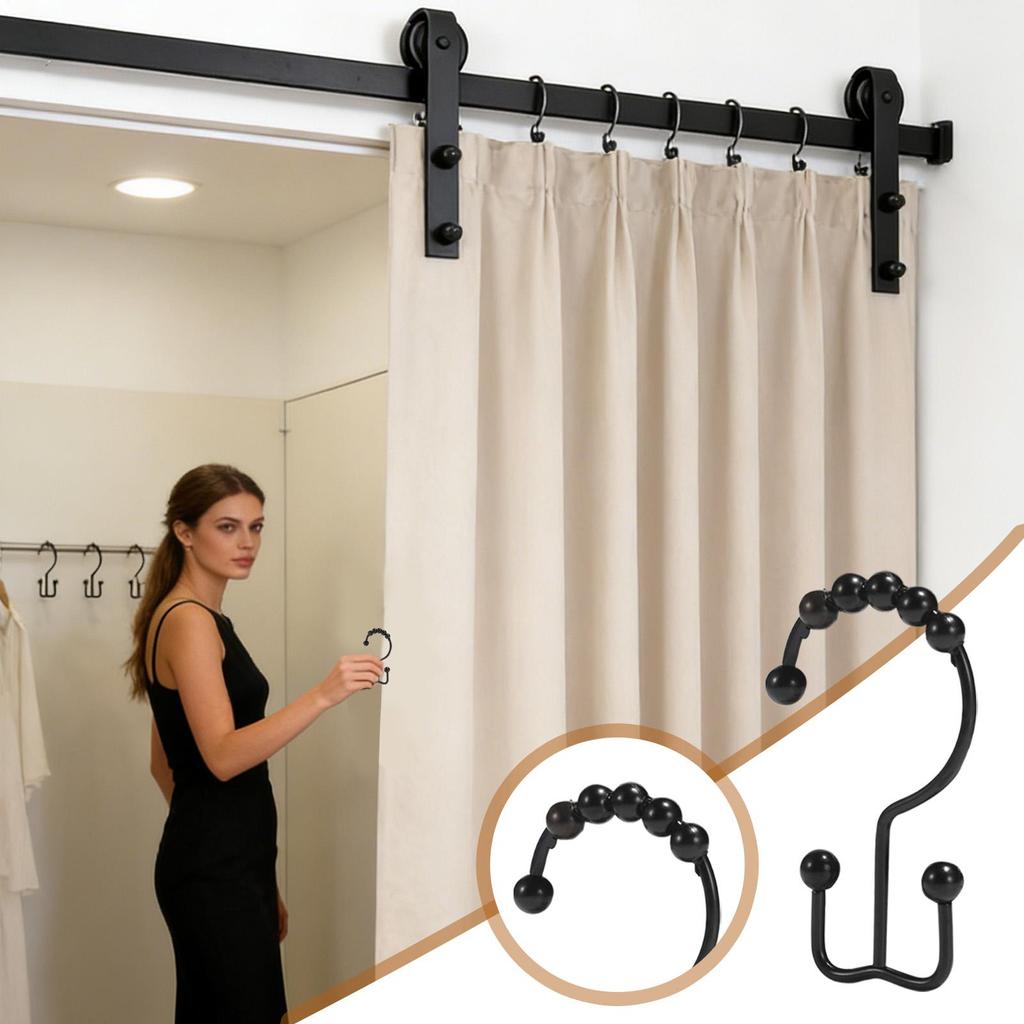 Shower Rod Hooks 12 Pieces Double Glide Drapery Hanger Shower Hooks Rings For Home Window Closet Bathroom Hotel Dorm Gym