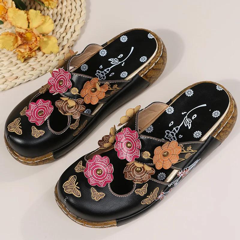 Plus Size 35-43 Shoes for Women Summer Comfortable Roman Flower Platform Sandals Non-slip Baotou Wedge Ladies Slippers