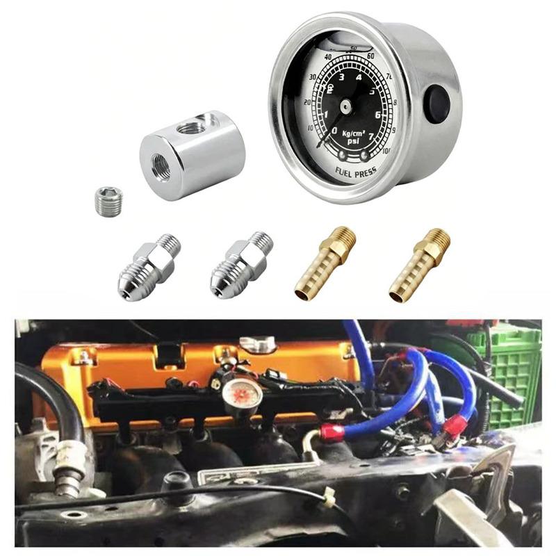 1/8 NPT Fuel Pressure Gauge Kit For Honda For Acura For Mitsubishi For Eclipse Filled Polished Case 0-160 Psi Adaptor Kit