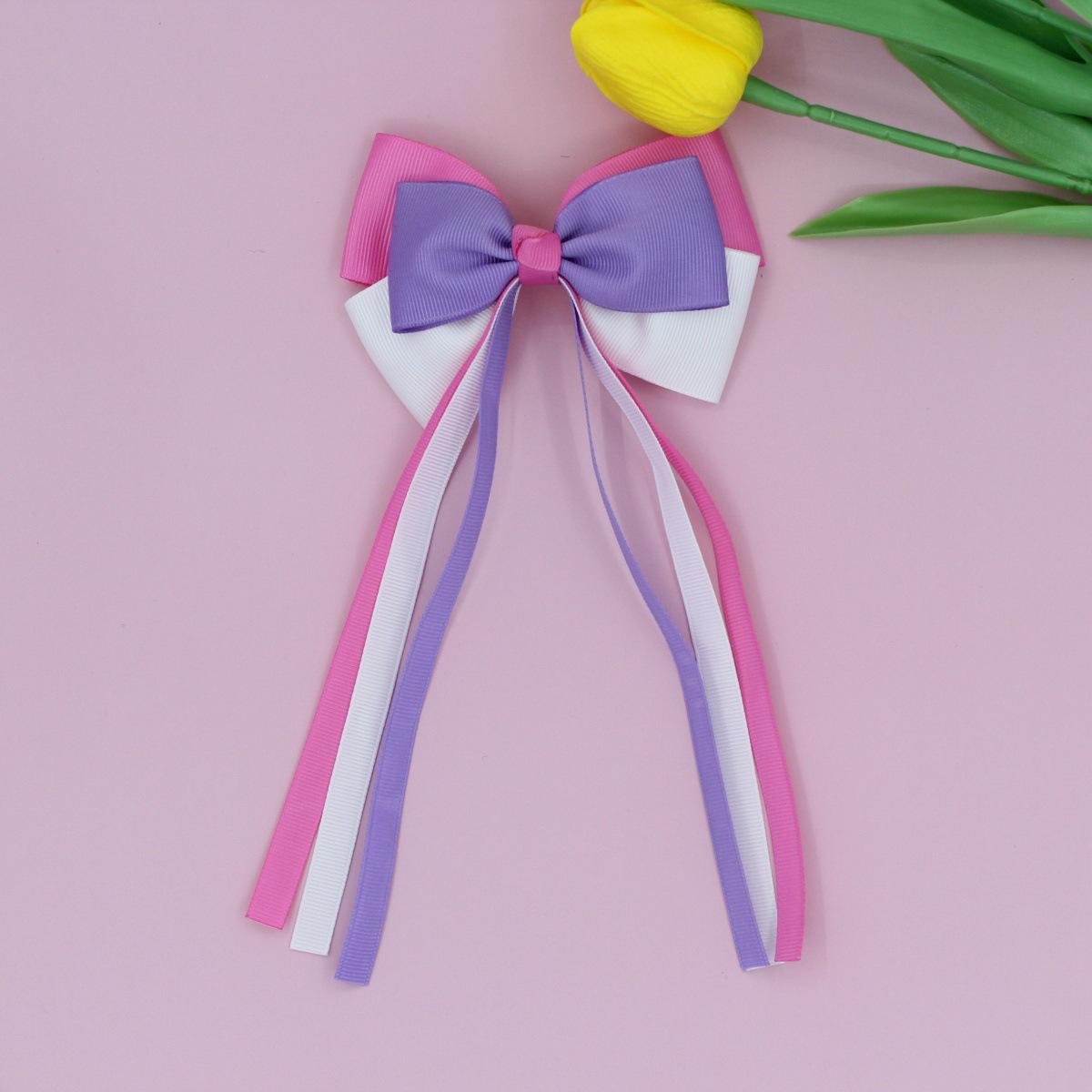 Three-Color Ribbed Bow Hair Clip - Korean Sweet Style for Children