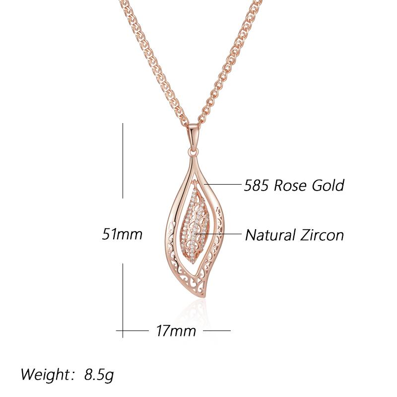 Kienl Rose Gold Color Long Pendant Necklace For Women Crystal Flower Natural Zircon Accessories Daily Vintage Jewelry