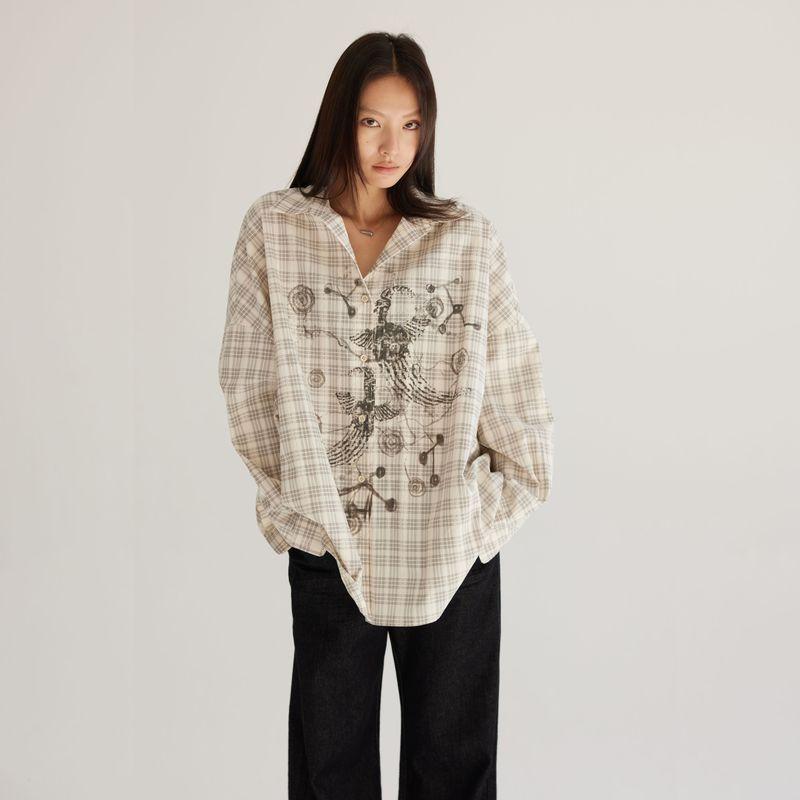 

Sun and Moon Tonghui Series Thelight2025 Summer New Plaid Beige Shirts Women Loose BF Sun Protection Outerwear Light Beige L