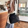 Canvas bag women's spring and summer niche drawstring one-shoulder crossbody bag pleated bucket bag