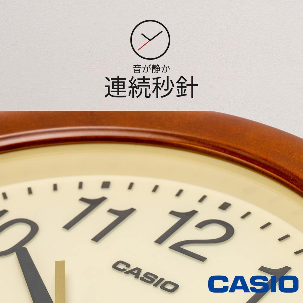Casio Wall Clock, Brown, Analog, Wooden Frame, Wooden, Wood Grain, Quiet, Continuous Second Hand, IQ-136-5JF