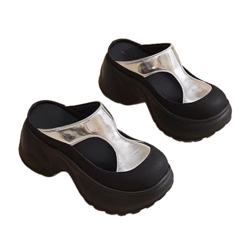 Super high heel wedge bag head half slippers women's summer wear new muffin sandals heightened thick sole hollow sandals