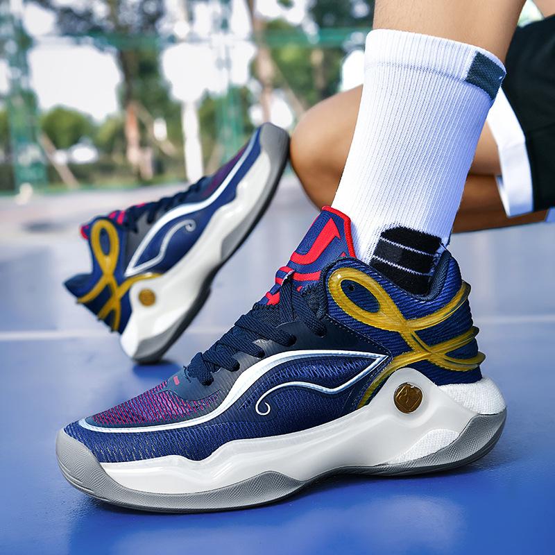 Luminous new combat basketball shoes for boys and girls, junior high school students, cement ground combat sports blue sneakers