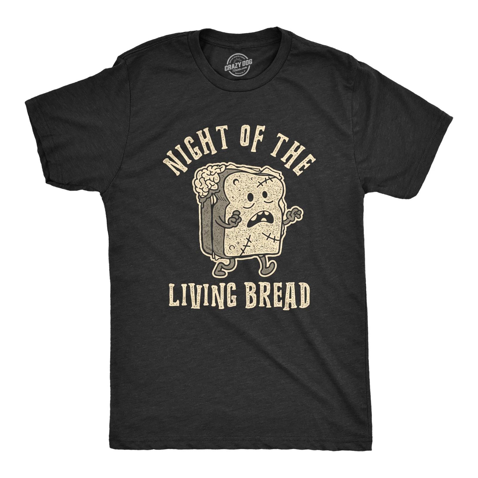 Mens Night of The Living Bread T Shirt Funny Halloween Zombie Carbs Graphic Tee M
