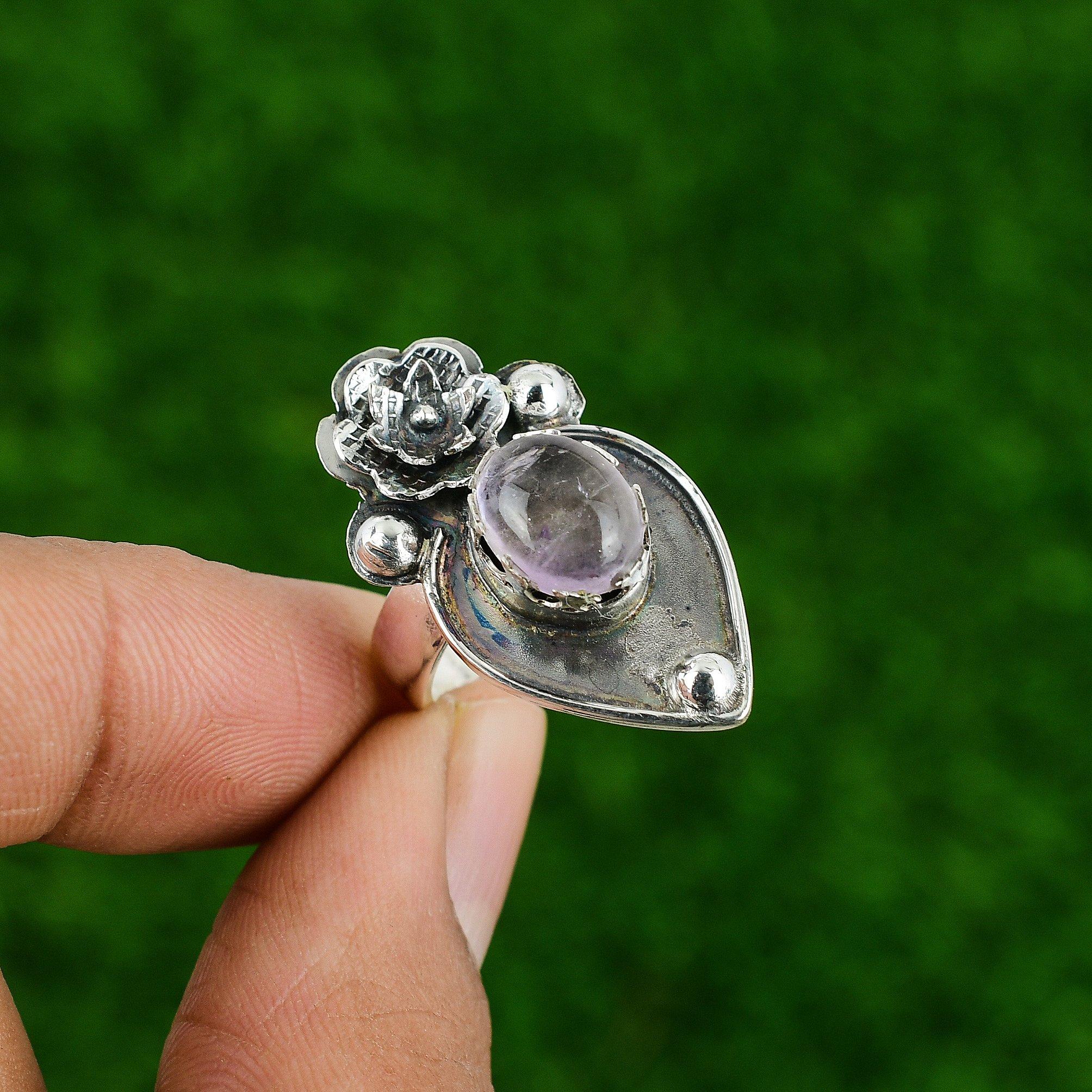

Promise Flower Adjustable Ring 925 Silver Natural African Amethyst Adjustable