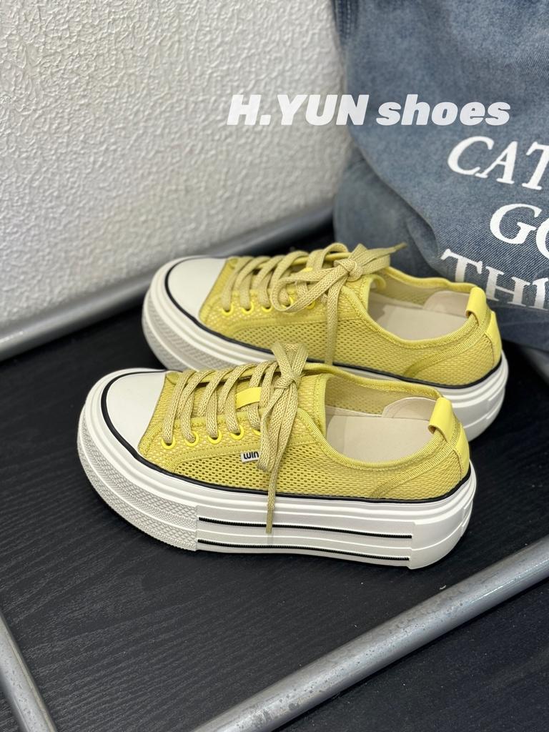 Korean version 2025 summer new thick-soled heightening white shoes women's shoes casual sports shoes lace-up mesh shoes single shoes tide