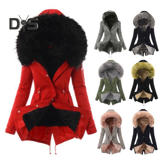 Winter-Daunenmantel, gepolstert mit pelziger Kapuze und Taschen, Reißverschluss, Parka, winddicht, wärmespeichernd, für den täglichen Gebrauch bei kaltem Wetter