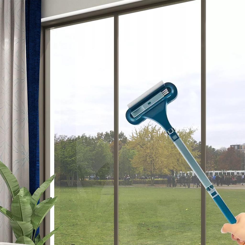 2 in 1 Window Mesh Screen Brush Window Cleaner Magic Broom Wiper Telescopic Long Handle Window Mop Squeegee Wiper Cleaning Tool