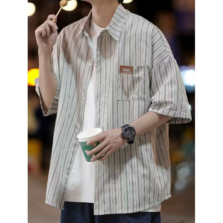 Striped Shirt Men'S Summer Casual Student Loose Niche Design Fun New Men'S Top For Outerwear