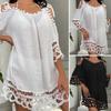 Sexy Lace Crochet Backless Mini Dress Summer Beach Vacation Lady Garment Above Knee Length Sunscreen