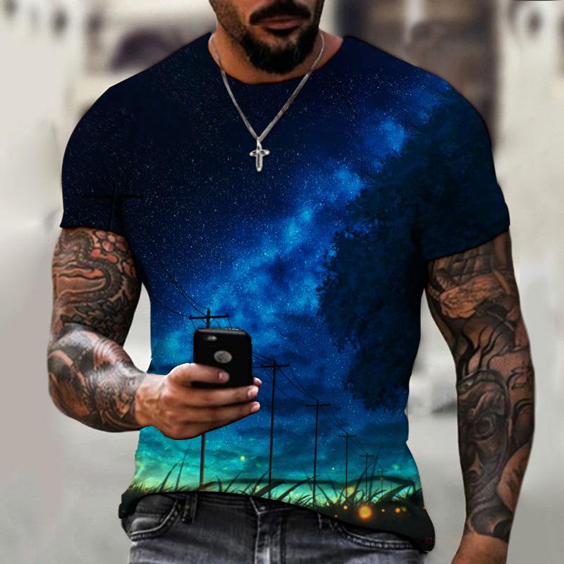 Sternenhimmel 3D-Digitaldruck Trendy Herren-T-Shirts Street Fashion Personalisiertes lockeres, lässiges T-Shirt mit Rundhalsausschnitt und kurzen Ärmeln