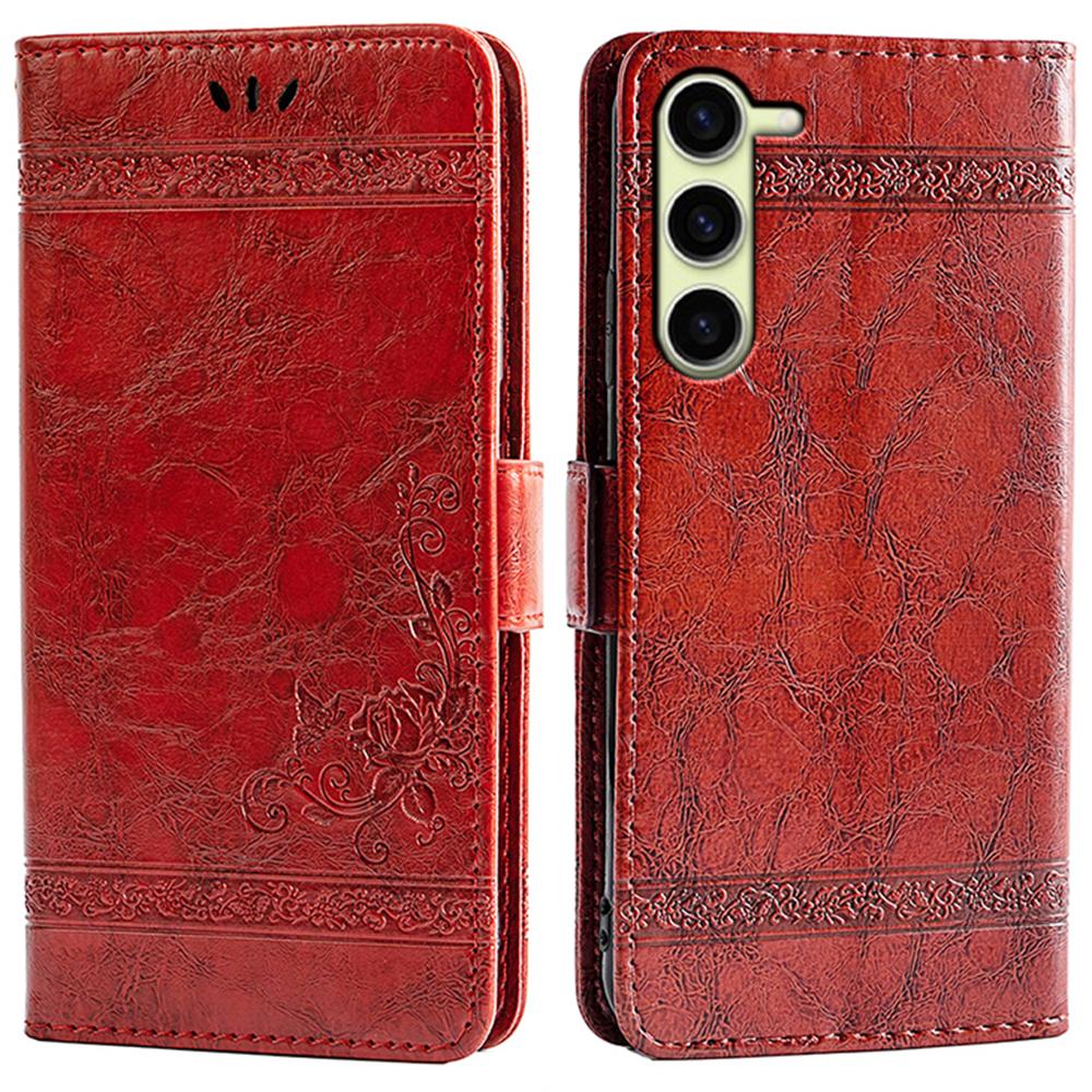 

For Samsung Galaxy S23+ Leather Case Flower Imprint Wallet Phone Cover with Side Buckle Red