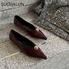 Fashion SUOJIALUN 2025 New Brand Women Flat Shoes Fashion Pointed Toe Shallow Slip On Ladies Boat Shoes Soft Flat Heel Dress Ballerina S