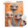 Handmade Framed Pearl Painting Set with Cute Three Ostrich Heads Design 5D Shiny Bead Art Canvas Creative Craft for Room Decor