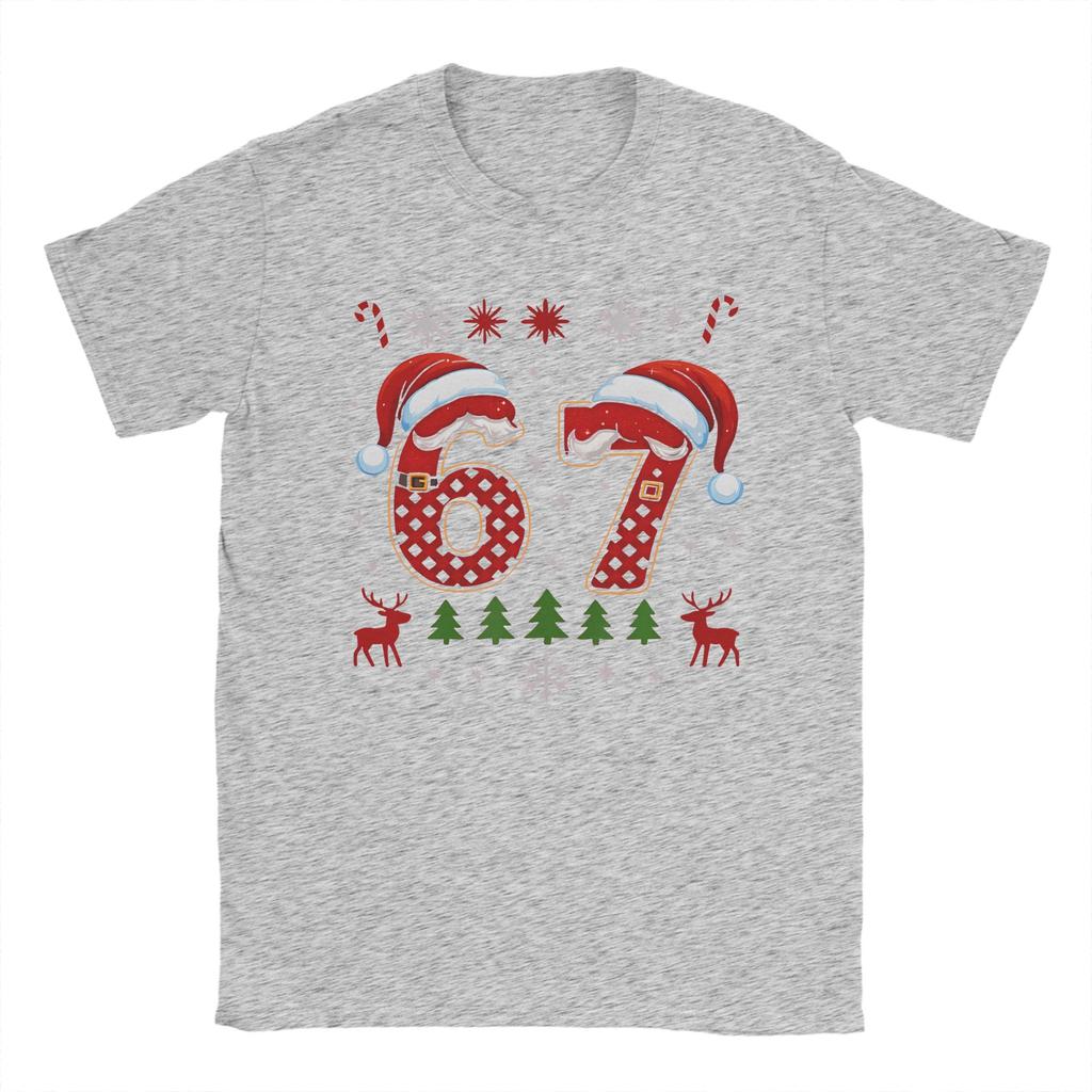 Funny 67 Six Seven Squad Meme Christmas Ugly T-Shirt Men Pure Cotton Tee Shirt Round Neck Short Sleeve T Shirt Gift Idea Clothes