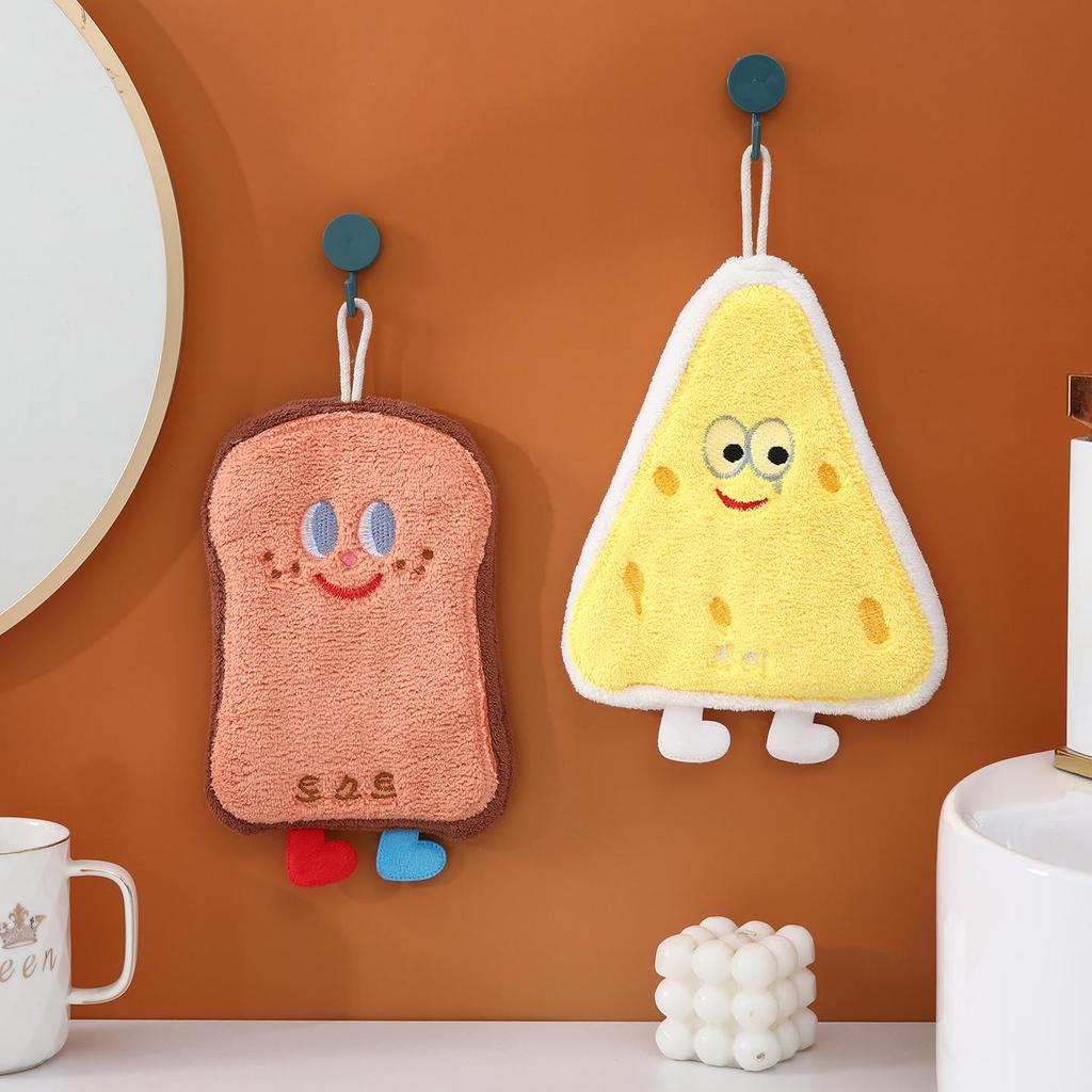 Cartoon Cheese Design Coral Fleece Hand Towel - Absorbent & Thick for Bathroom/Kitchen