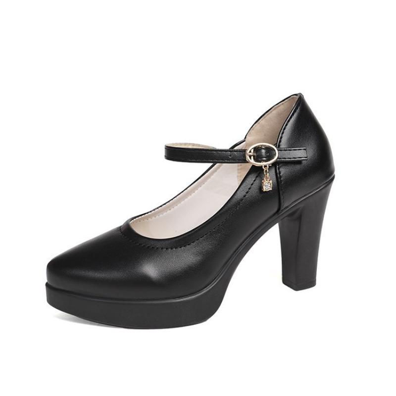Women's High Heels Thick-soled Waterproof Platform Thick-heeled Leather Shoes Work Shoes