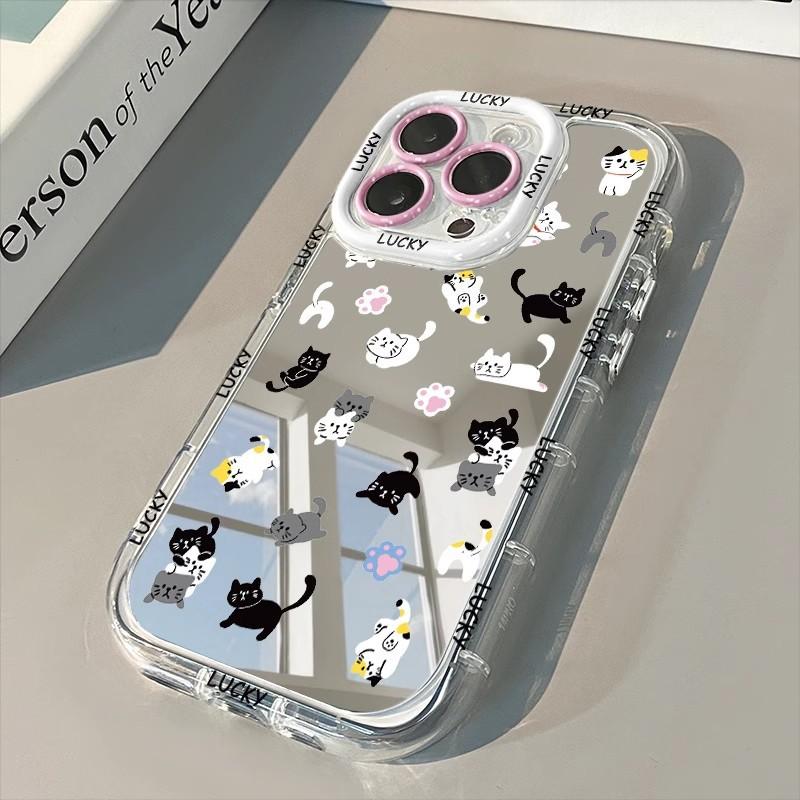 Cartoon Kitten Mirror for IPhone16promax Phone Case 13 Cute Female 12/11 Silicone 15 Anti-fall